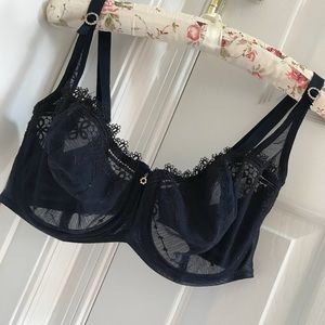 EUC Black Navy Lace Bra with Rhinestones